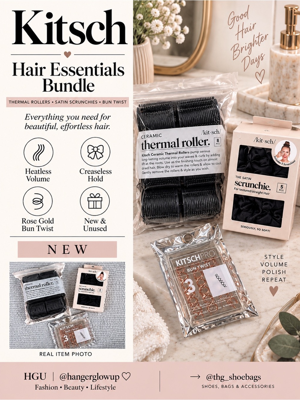 Kitsch Hair Styling Bundle Thermal Rollers Scrunchies Bun Twist New